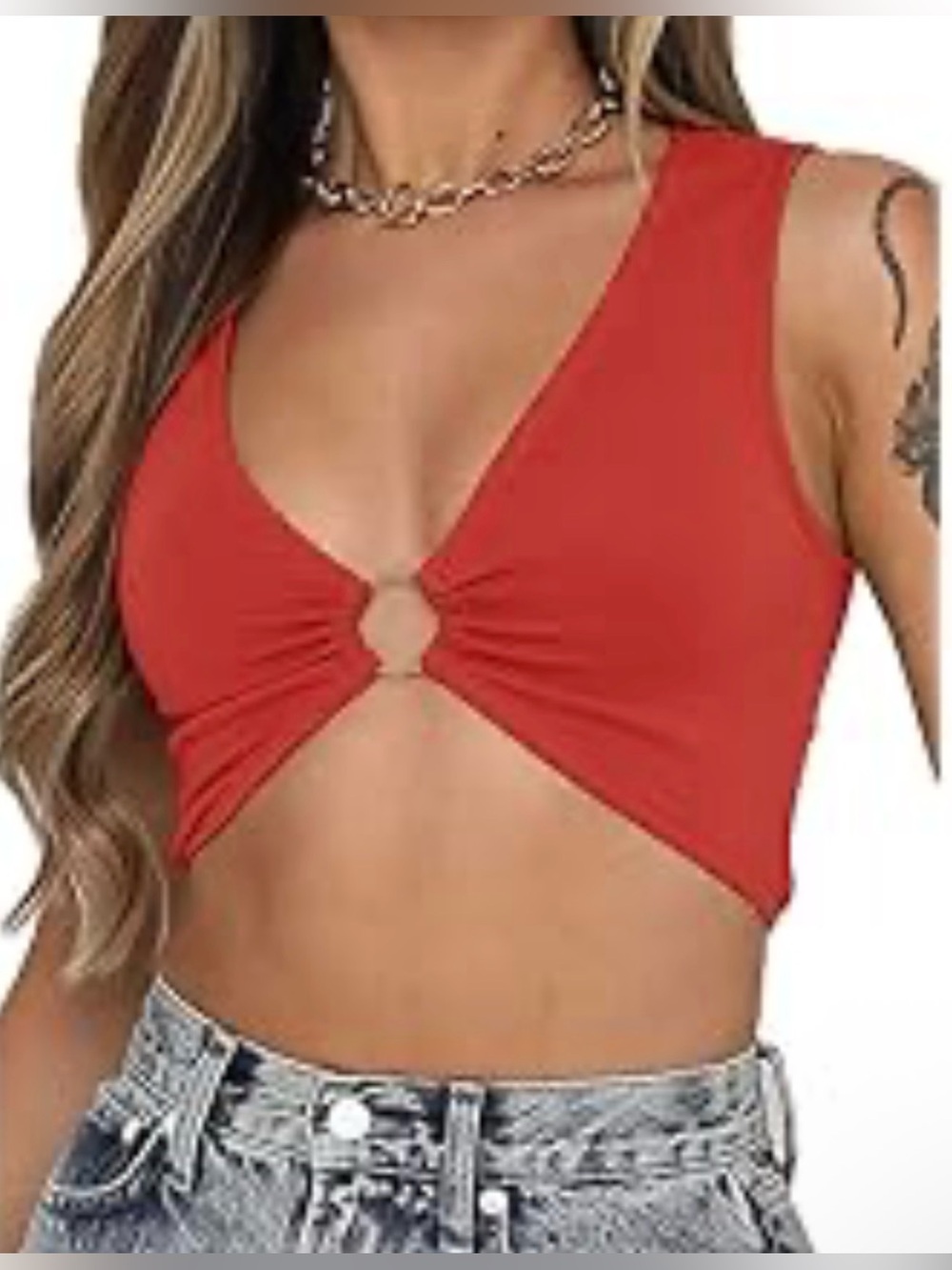 AEVZIV Bright Red Stretch Sexy Deep V Corset Top - S